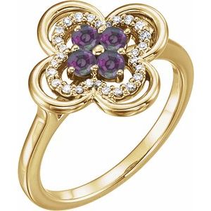 14K Yellow Gold Lab-Grown Alexandrite & 1/10 CTW Diamond Ring