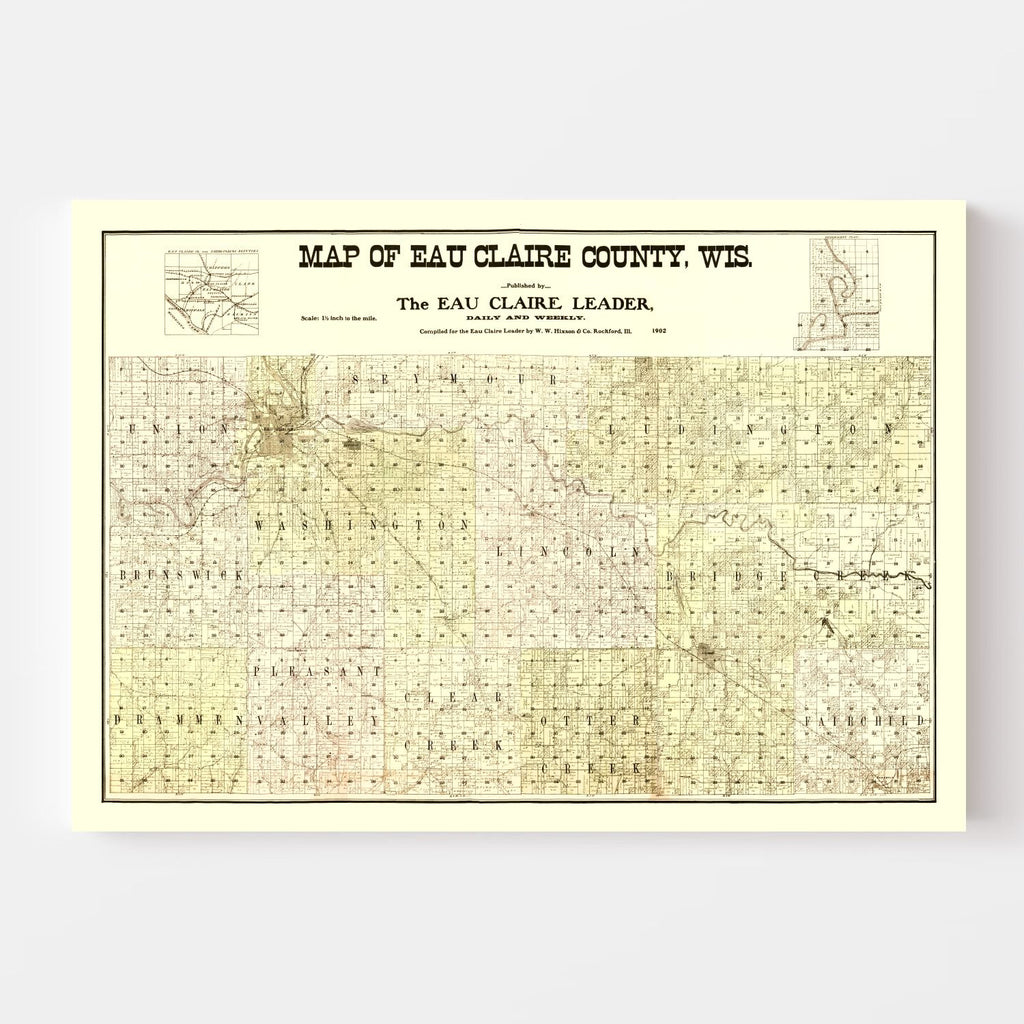 Vintage Map of Eau Claire County, Wisconsin 1902