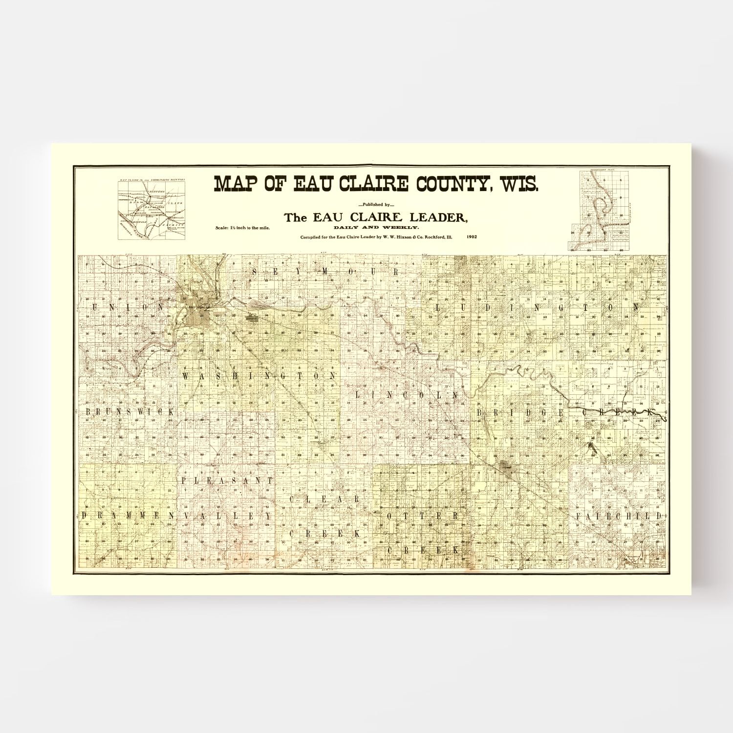 Vintage Map of Eau Claire County, Wisconsin 1902