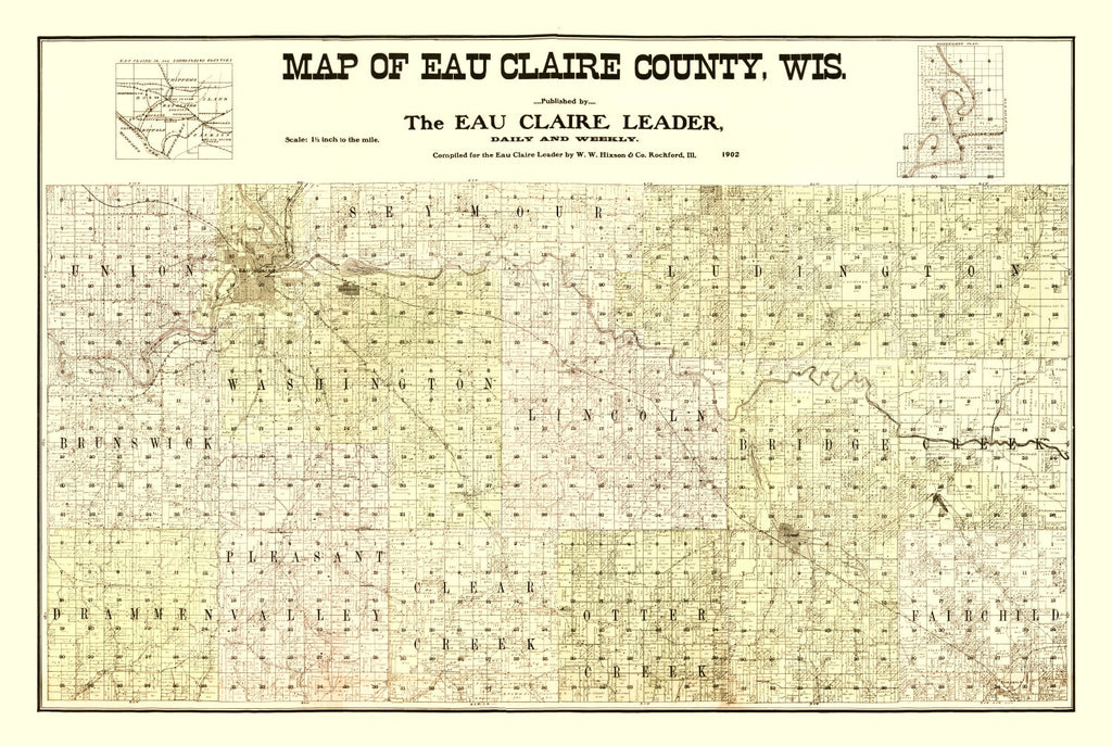 Vintage Map of Eau Claire County, Wisconsin 1902
