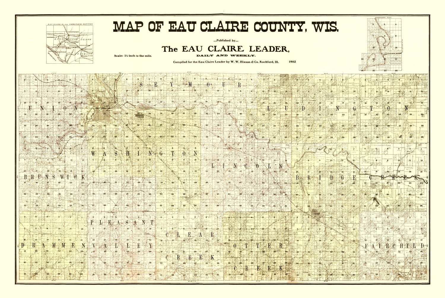 Vintage Map of Eau Claire County, Wisconsin 1902