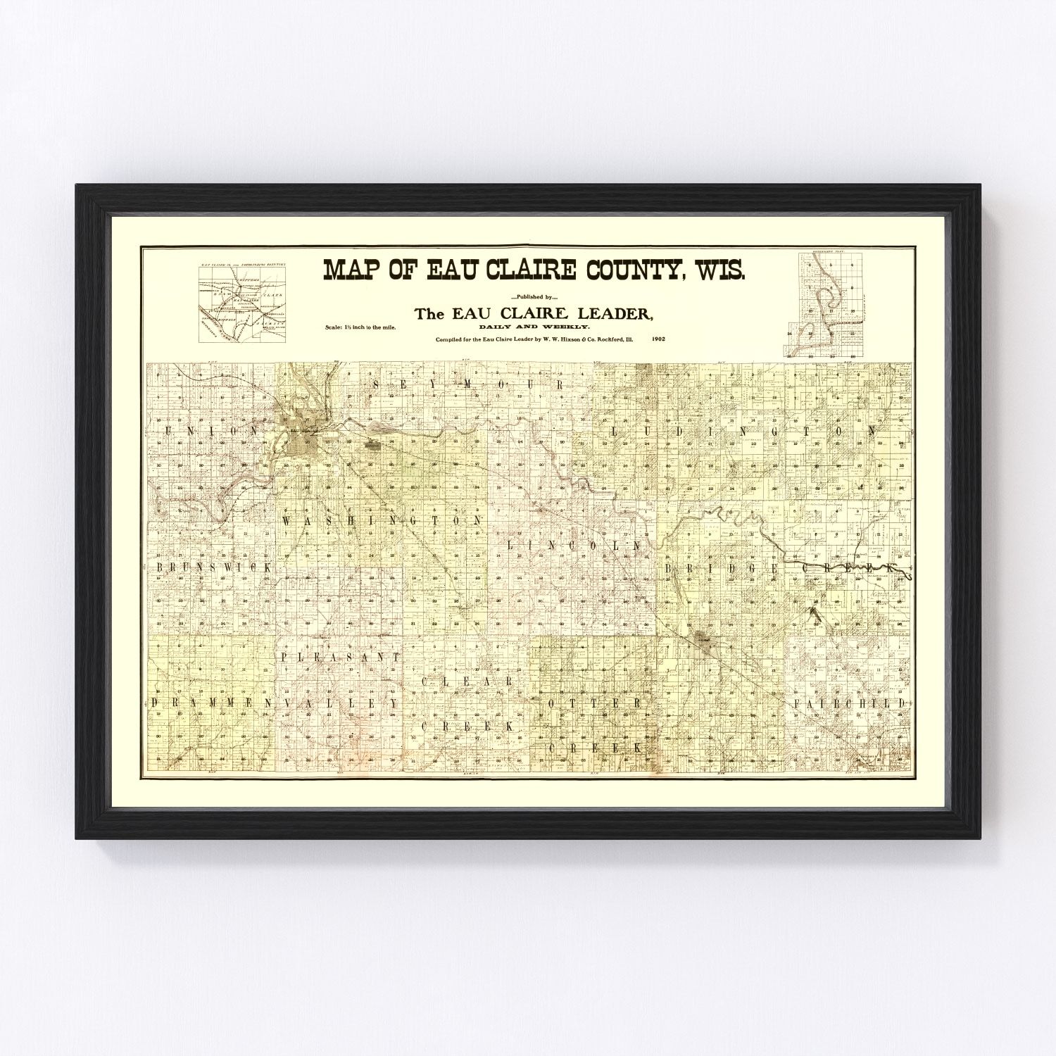 Vintage Map of Eau Claire County, Wisconsin 1902