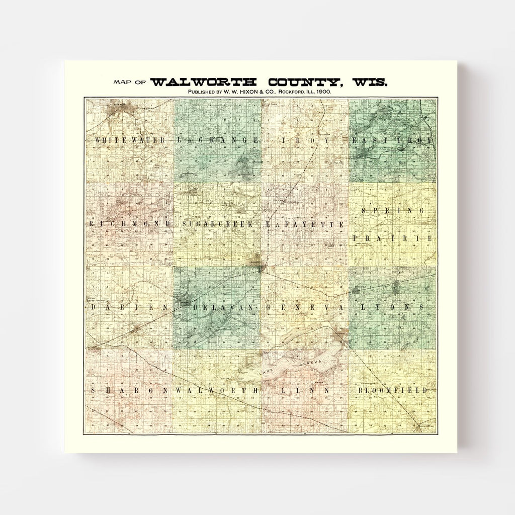 Vintage Map of Walworth County, Wisconsin 1900