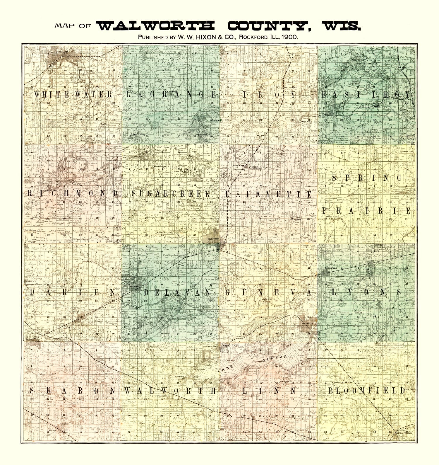 Vintage Map of Walworth County, Wisconsin 1900