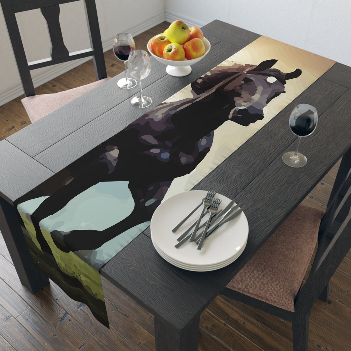 Wild Black Horse Table Runner