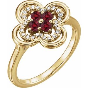 14K Yellow Gold Lab-Grown Ruby & 1/10 CTW Diamond Ring