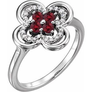14K White Gold Lab-Grown Ruby & 1/10 CTW Diamond Ring