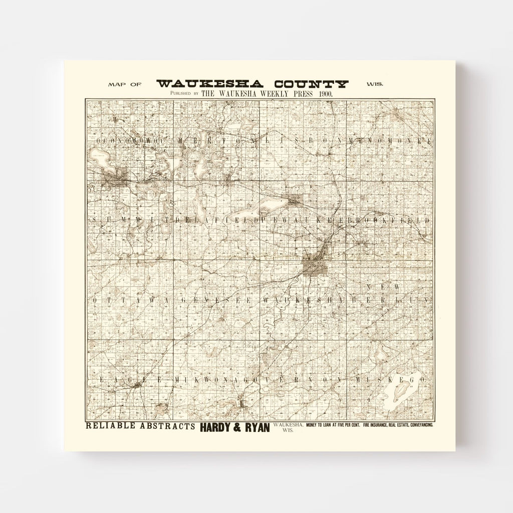 Vintage Map of Waukesha County, Wisconsin 1873