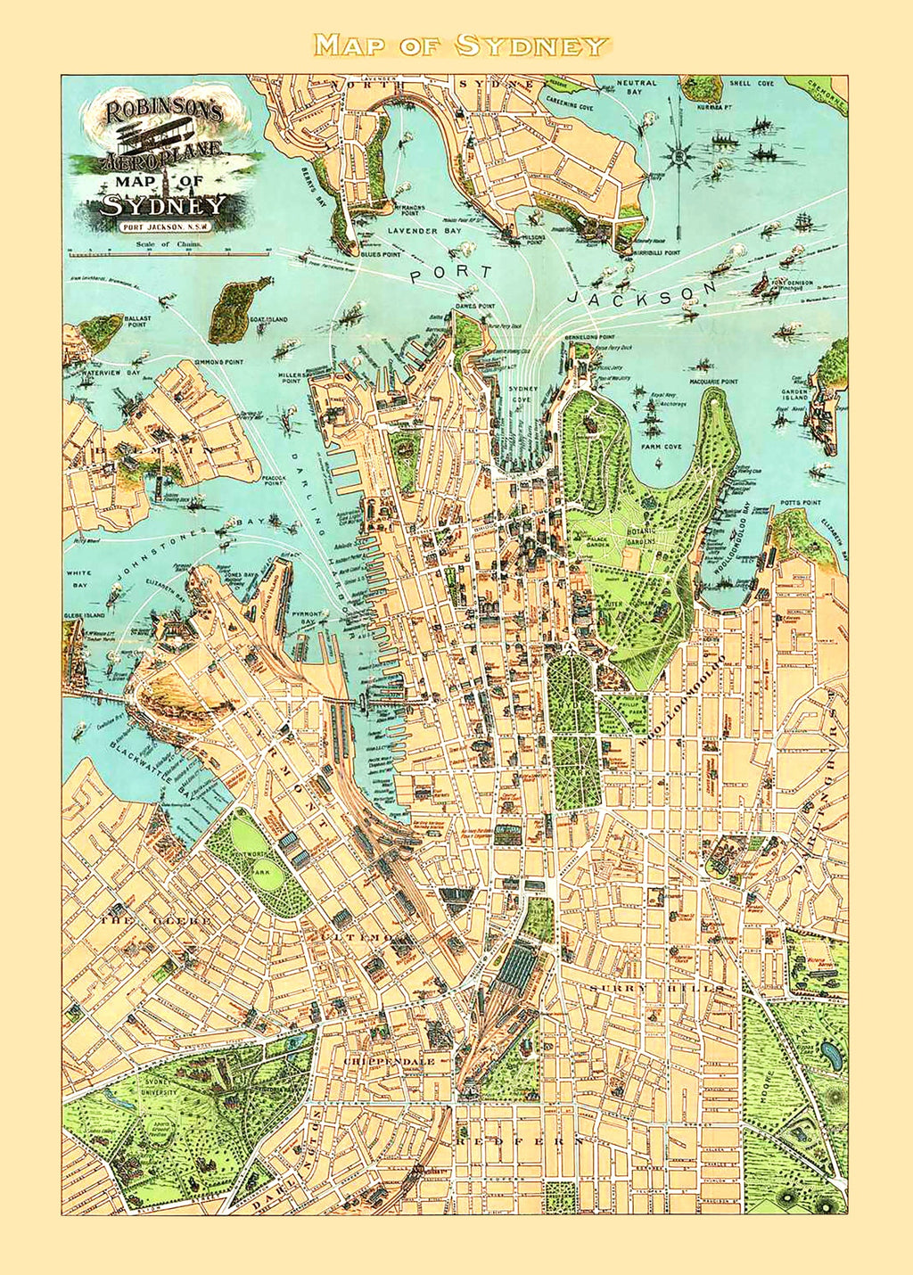 Vintage Map of Sydney, Australia 1909
