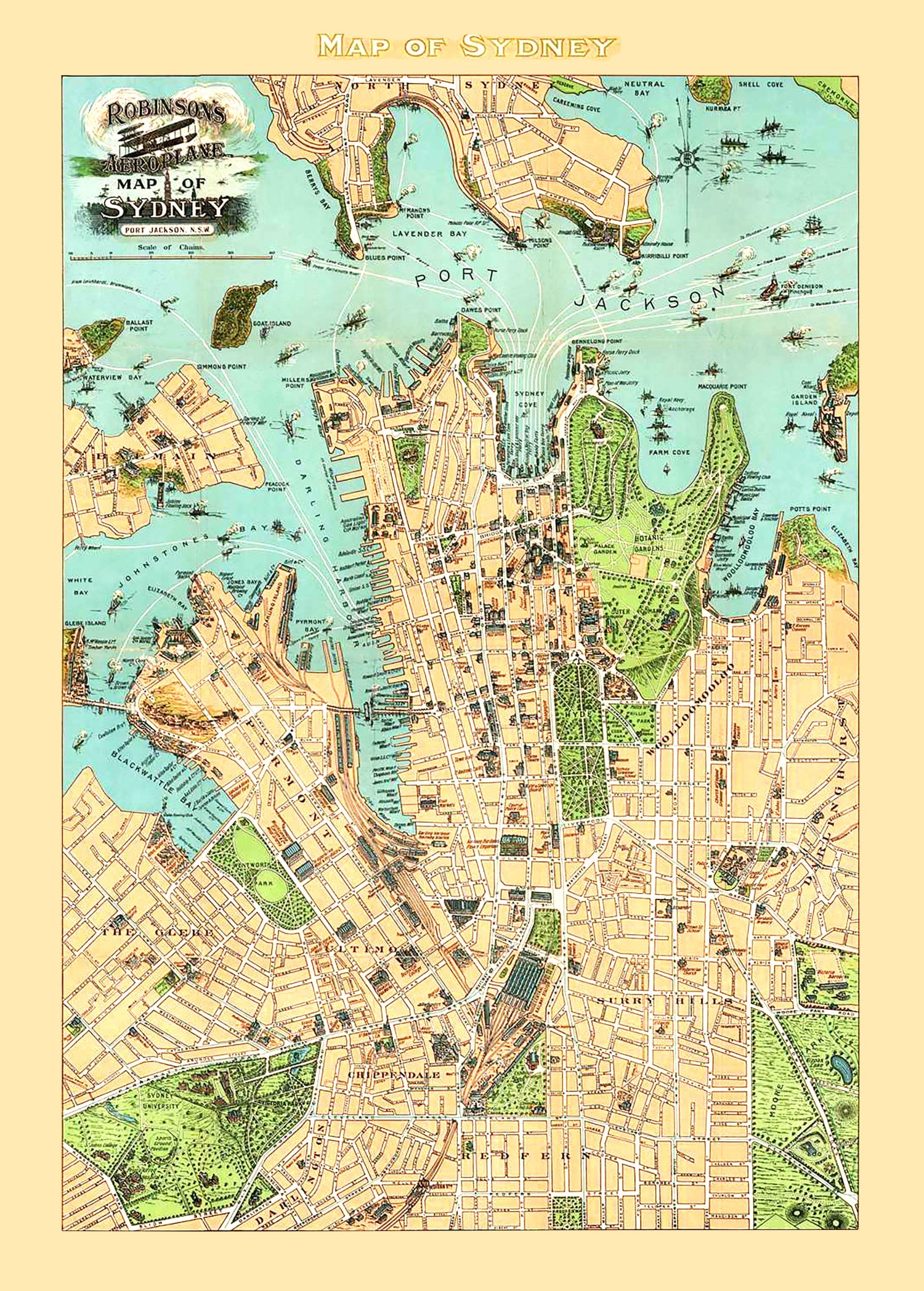 Vintage Map of Sydney, Australia 1909
