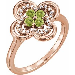 14K Rose Gold Natural Peridot & 1/10 CTW Natural Diamond Ring
