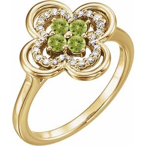 14K Yellow Gold Natural Peridot & 1/10 CTW Natural Diamond Ring