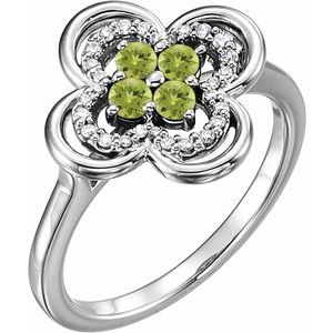 14K White Gold Natural Peridot & 1/10 CTW Natural Diamond Ring