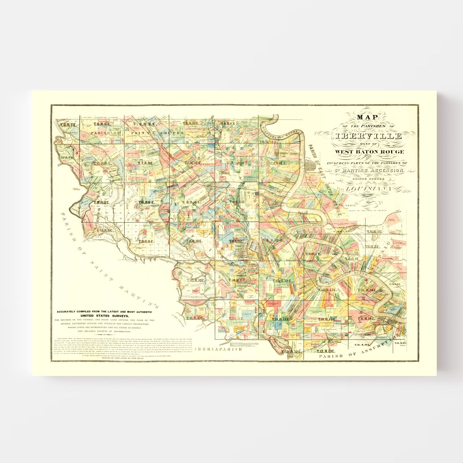 Vintage Map of Iberville Parish, Louisiana 1883