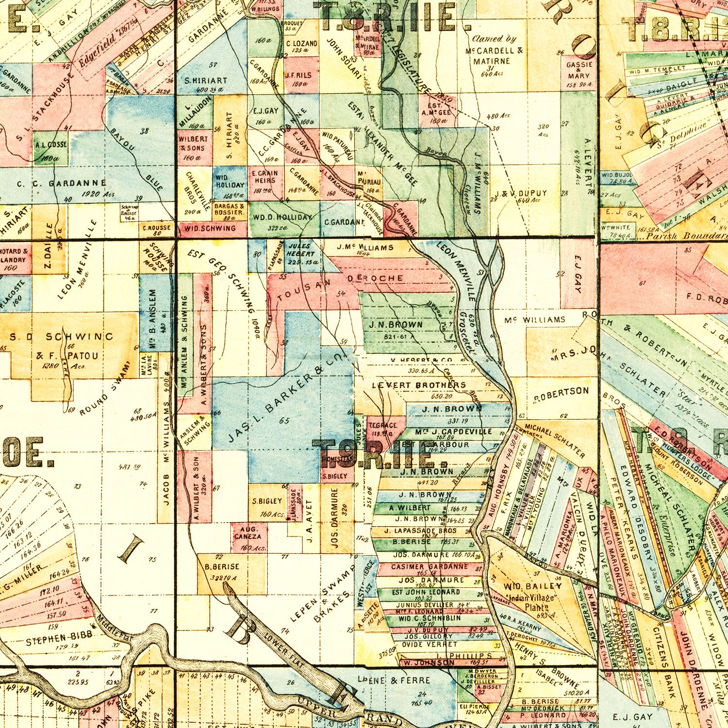 Vintage Map of Iberville Parish, Louisiana 1883