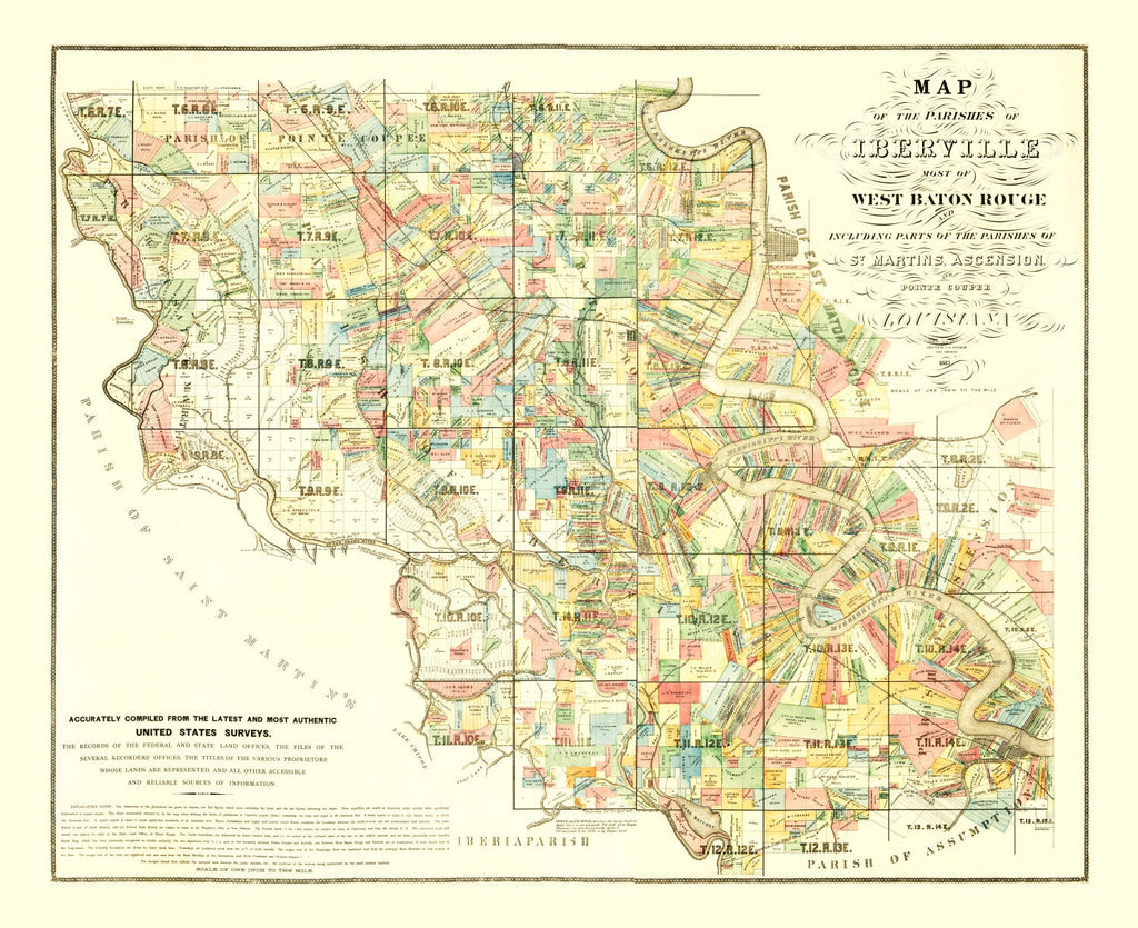 Vintage Map of Iberville Parish, Louisiana 1883