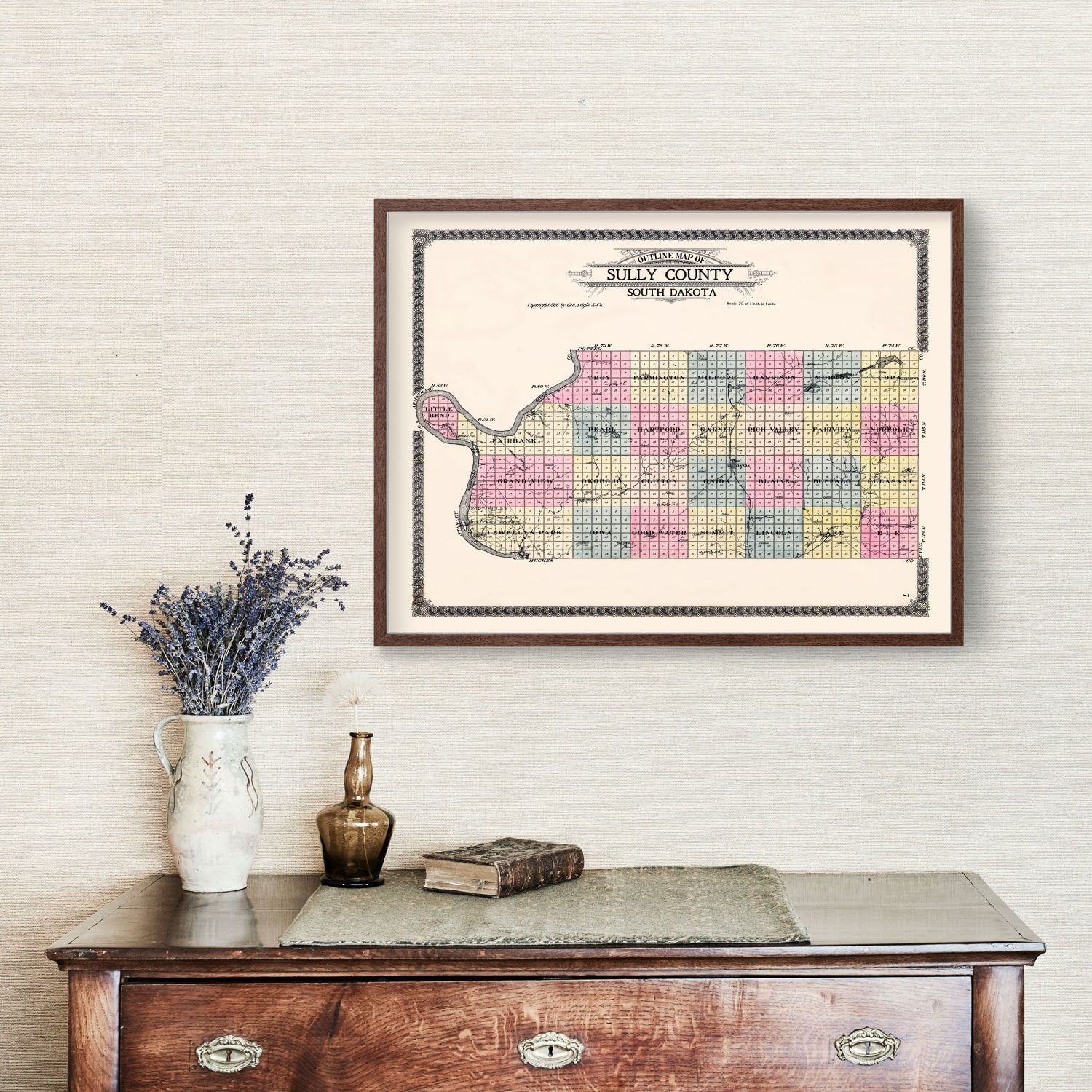 Vintage Map of Sully County, South Dakota 1916