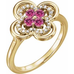 14K Yellow Gold Natural Pink Tourmaline & 1/10 CTW Natural Diamond Ring