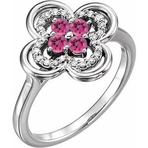 Platinum Natural Pink Tourmaline & 1/10 CTW Natural Diamond Ring