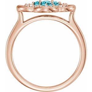 14K Rose Gold Natural Blue Zircon & 1/10 CTW Natural Diamond Ring