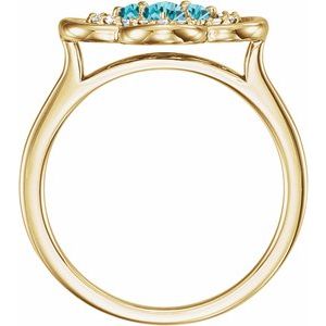 14K Yellow Gold Natural Blue Zircon & 1/10 CTW Natural Diamond Ring