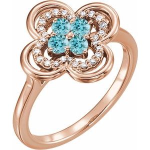 14K Rose Gold Natural Blue Zircon & 1/10 CTW Natural Diamond Ring