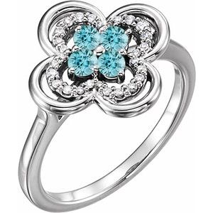 Platinum Natural Blue Zircon & 1/10 CTW Natural Diamond Ring