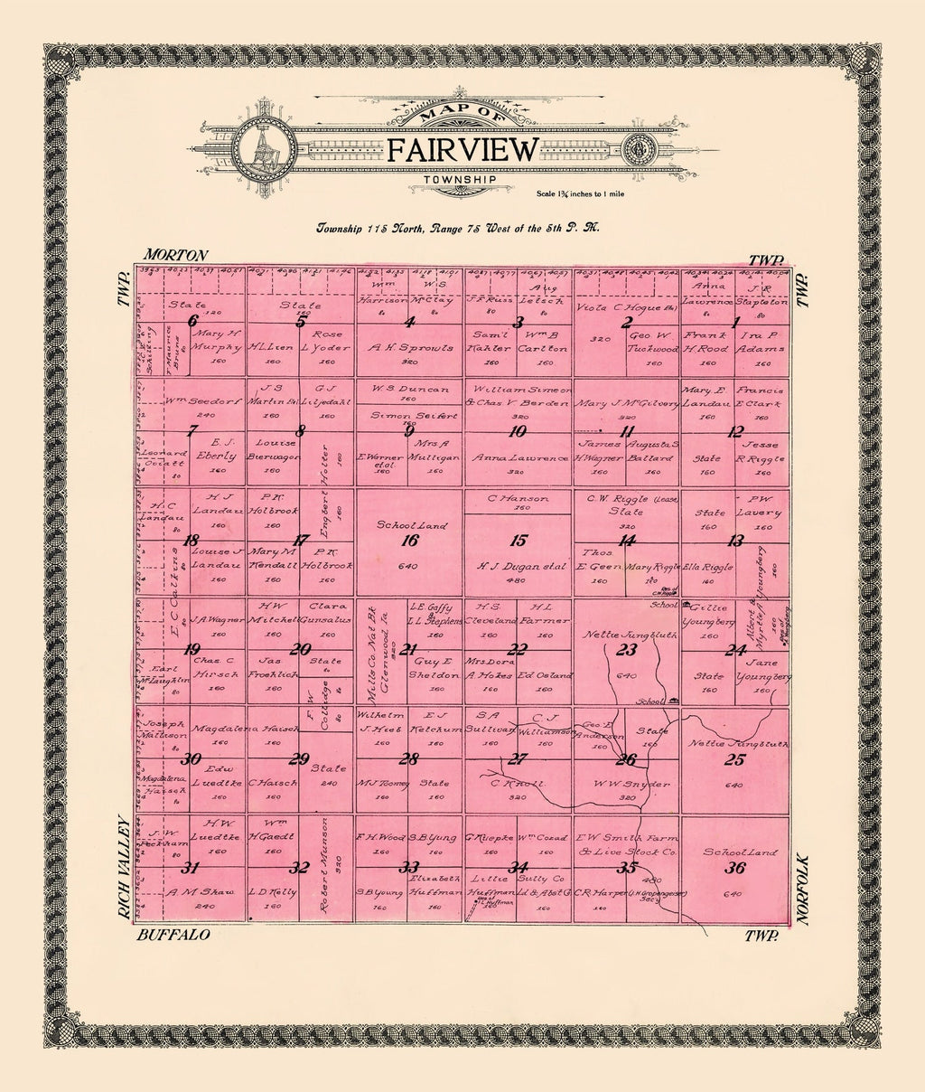 Vintage Map of Fairview Township, Sully County, South Dakota 1916