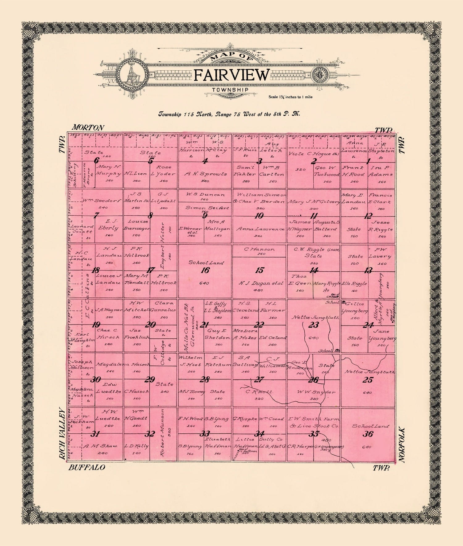 Vintage Map of Fairview Township, Sully County, South Dakota 1916