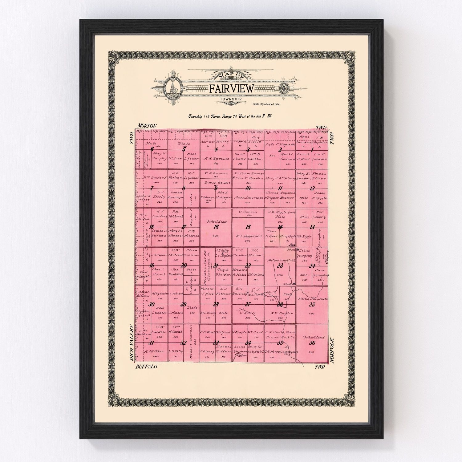 Vintage Map of Fairview Township, Sully County, South Dakota 1916