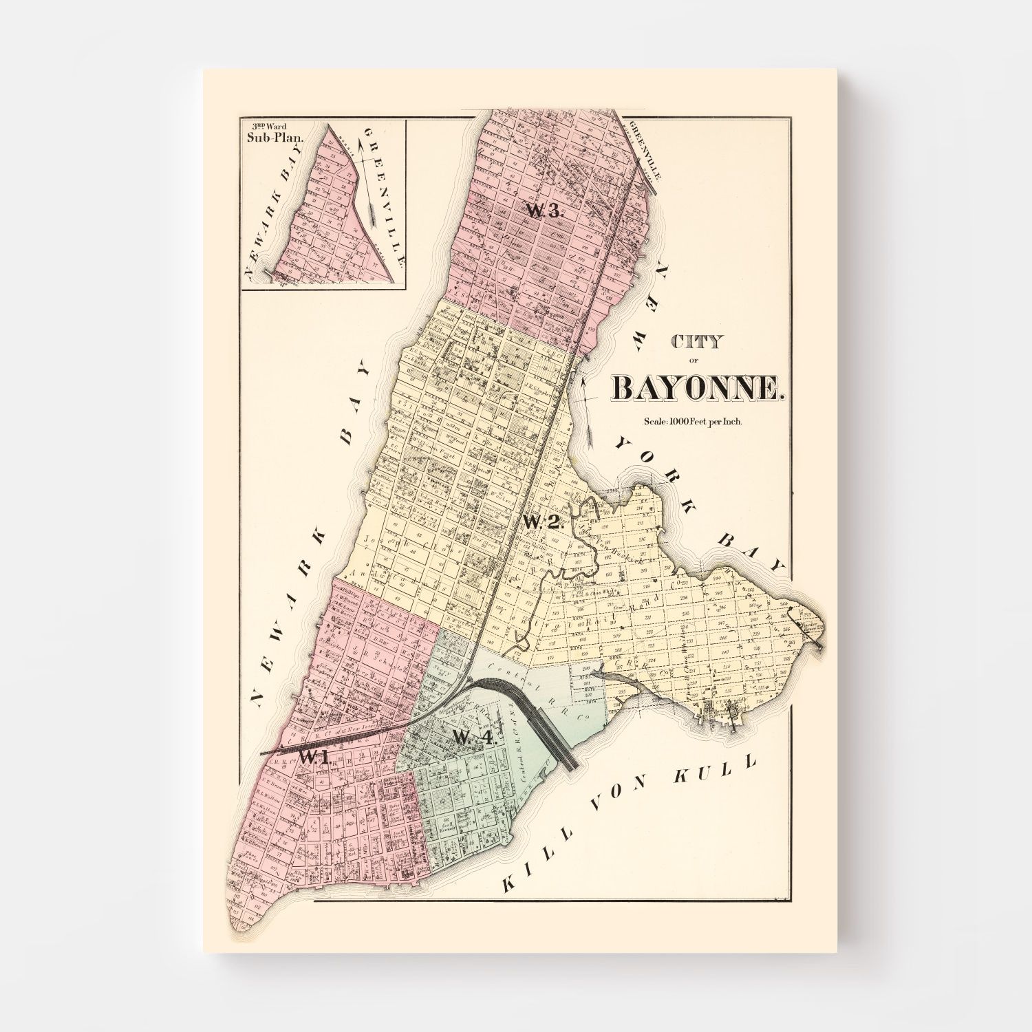 Vintage Map of Bayonne, New Jersey 1873