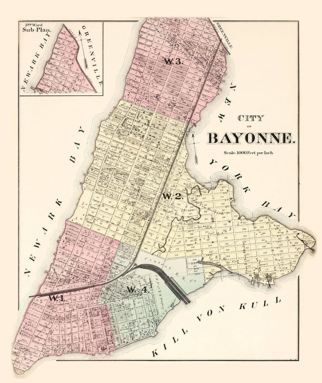 Vintage Map of Bayonne, New Jersey 1873