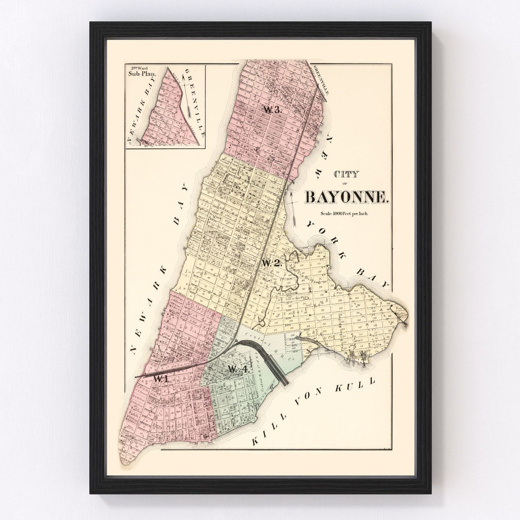 Vintage Map of Bayonne, New Jersey 1873