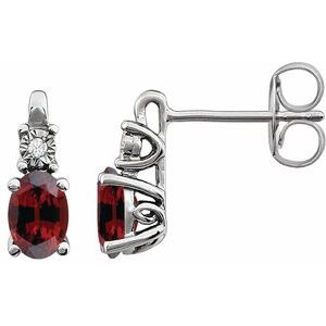 14K White Gold Natural Mozambique Garnet & .02 CTW Natural Diamond Earrings