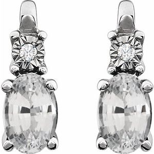 14K White Gold Lab-Grown White Sapphire & .02 CTW Natural Diamond Earrings – image 2