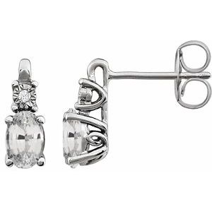 14K White Gold Lab-Grown White Sapphire & .02 CTW Natural Diamond Earrings