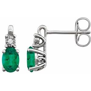 14K White Gold  Lab-Grown Emerald & .02 CTW Natural Diamond Earrings