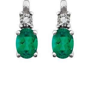 14K White Gold  Lab-Grown Emerald & .02 CTW Natural Diamond Earrings – image 2
