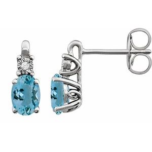 14K White Gold Natural Aquamarine & .02 CTW Natural Diamond Earrings