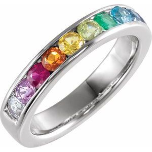 14K White Gold Multi-Gemstone Rainbow Anniversary Band