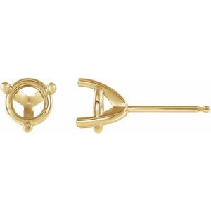 14K Yellow Gold 6.5 mm Round 3-Prong Earring Mounting