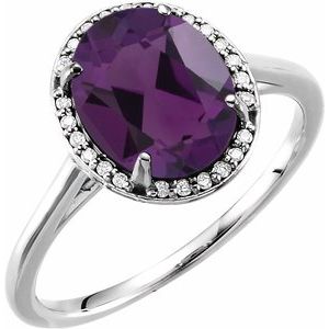 14K White Gold 10x8 mm Natural Amethyst & .06 CTW Natural Diamond Ring