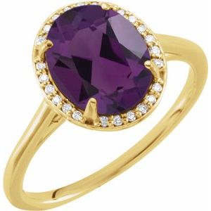 14K Yellow Gold 10x8 mm Natural Amethyst & .06 CTW Natural Diamond Ring