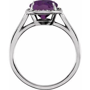 14K White Gold 10x8 mm Natural Amethyst & .06 CTW Natural Diamond Ring