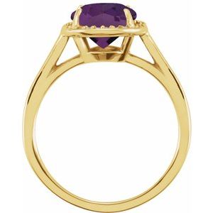 14K Yellow Gold 10x8 mm Natural Amethyst & .06 CTW Natural Diamond Ring