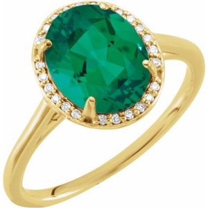 14K Yellow Gold 10x8 mm Lab-Grown Emerald & .06 CTW Natural Diamond Ring