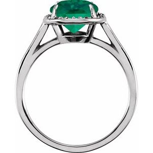 14K White Gold 10x8 mm Lab-Grown Emerald & .06 CTW Natural Diamond Ring