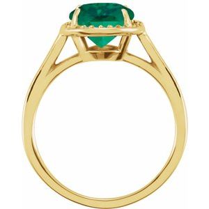 14K Yellow Gold 10x8 mm Lab-Grown Emerald & .06 CTW Natural Diamond Ring