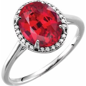 14K White Gold 10x8 mm Lab-Grown Ruby & .06 CTW Natural Diamond Ring