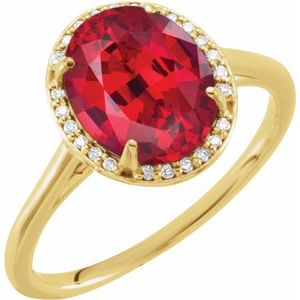 14K Yellow Gold 10x8 mm Lab-Grown Ruby & .06 CTW Natural Diamond Ring